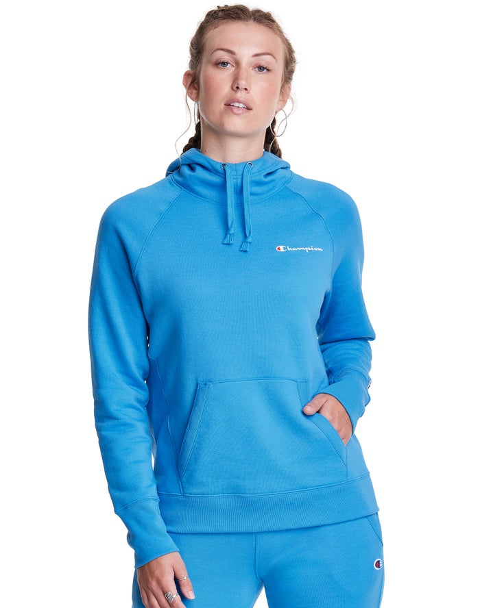 Champion Womens Hoodie NZ - Powerblend Script Logo Blue ( 6724-GJUIQ )